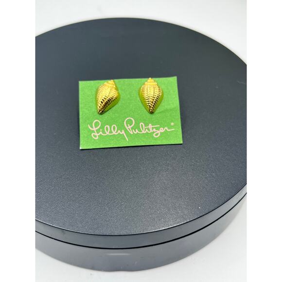 Lilly Pulitzer Gold Tone Metal Conch Sea Shell Shaped Stud Earrings New - Picture 3 of 6